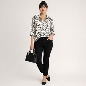 Chicos Dalmatian Animal Print Modal Blouse Minimal Spotted Button Down 2/L/12-14